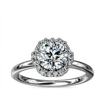 0.90 Carat Stunning Halo Round Cut Natural Diamond Engagement Ring for Women Solid 14K White Gold Size 7