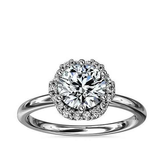 0.90 Carat Stunning Halo Round Cut Natural Diamond Engagement Ring for Women Solid 14K White Gold Size 7
