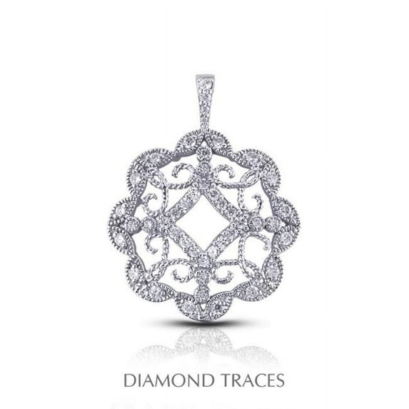 0.90 Carat Total Natural Diamonds 14K White Gold Pave & Bezel Setting Circle With Milgrain Fashion Pendant