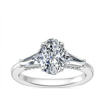 0.90 Carat VS1 Oval Cut Real Diamond Unique Three Stone Style Engagement Ring for her Solid 14K White Gold Size 7