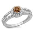 thumbnail image 1 of 0.90 Carat (ctw) 10K White Gold Round Cut Champagne & White Diamond Ladies Bridal Split Shank Halo Style Engagement Ring, 1 of 1
