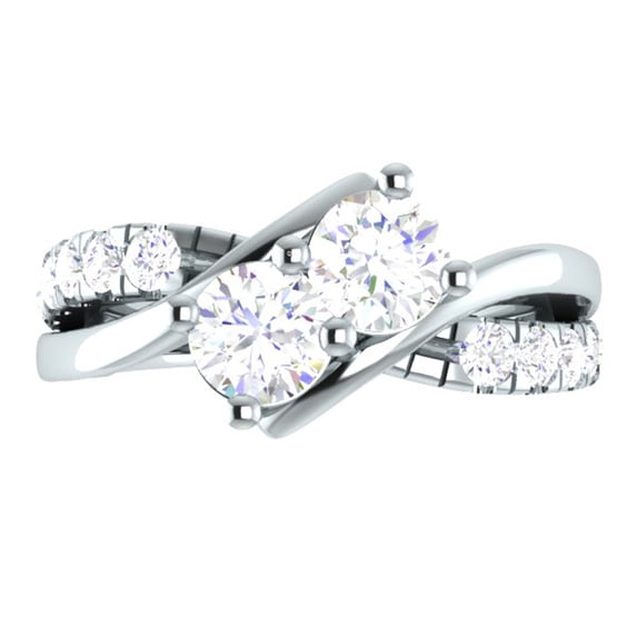 0.90 Carat (ctw) 10K White Gold Round White Diamond Ladies Two Stone Bypass Style Bridal Engagement Ring