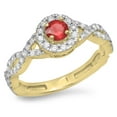thumbnail image 1 of 0.90 Carat (ctw) 10K Yellow Gold Round Ruby & White Diamond Ladies Swirl Split Shank Bridal Halo Engagement Ring, 1 of 1