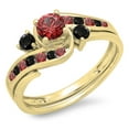 thumbnail image 1 of 0.90 Carat (ctw) 14K Yellow Gold Round Ruby & Black Diamond Ladies Swirl Bridal Engagement Ring Matching Band Set, 1 of 1