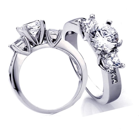 0.90 Carat (ctw) 14k White Gold Princess & Round Diamond Ladies Bridal 3 Stone Engagement Ring