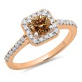 thumbnail image 1 of 0.90 Carat (ctw) 18K Rose Gold Round champagne & White Diamond Ladies Bridal Halo Style Engagement Ring, 1 of 1