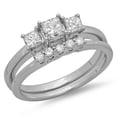 thumbnail image 1 of 0.90 Carat (ctw) 18K White Gold Princess & Round Cut Diamond Ladies 3 Stone Bridal Engagement Ring With Matching 5 Stone, 1 of 1