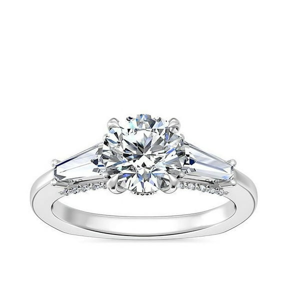 0.90 Ct Beautiful VS1 Round Real Three Stone Diamond Ring for Engagement in Solid 14K White Gold Size 7