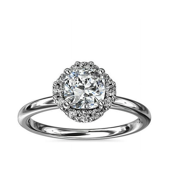0.90 Ct Brilliant Cushion Shape Genuine Diamond Sparkle Ring for Engagement and Wedding in Solid 18K White Gold Size 6.5