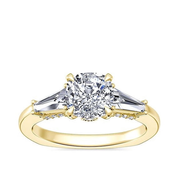 0.90 Ct Cushion Cut Natural Diamond Unique Three Stone Ring for Anniversary Solid 18K Yellow Gold Size 4
