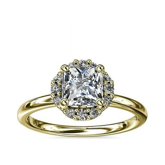 0.90 Ct Princess Cut Genuine Diamond Halo Wonderful Ring for Ladies Solid 18K Yellow Gold Size 10.5
