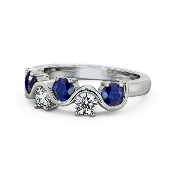 0.90 Ct Round Cut Blue Sapphire Genuine Diamond Wonderful Engagement Eternity Band for her 14K White Gold Size 11