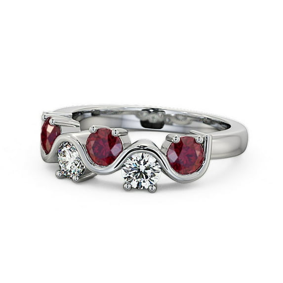 0.90 Ct Round Cut Ruby Gemstone Genuine Diamond Unique Eternity Band for Anniversary 14K White Gold Size 5