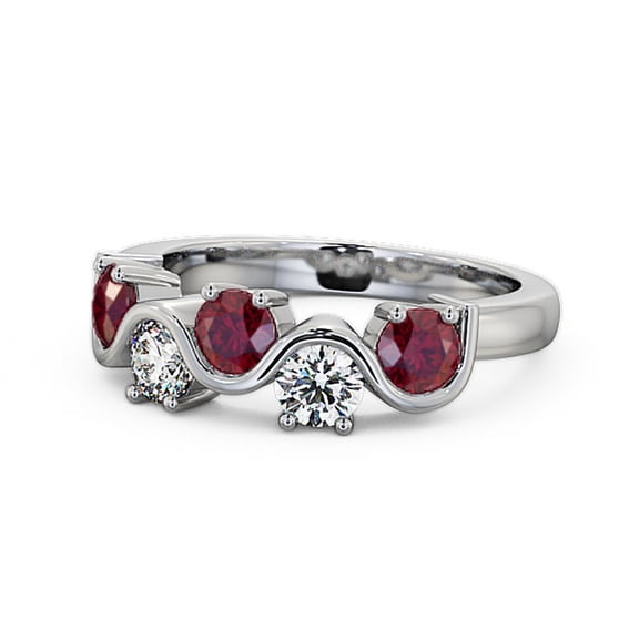 0.90 Ct Round Cut Ruby Gemstone Genuine Diamond Unique Eternity Band for Anniversary 14K White Gold Size 8.5