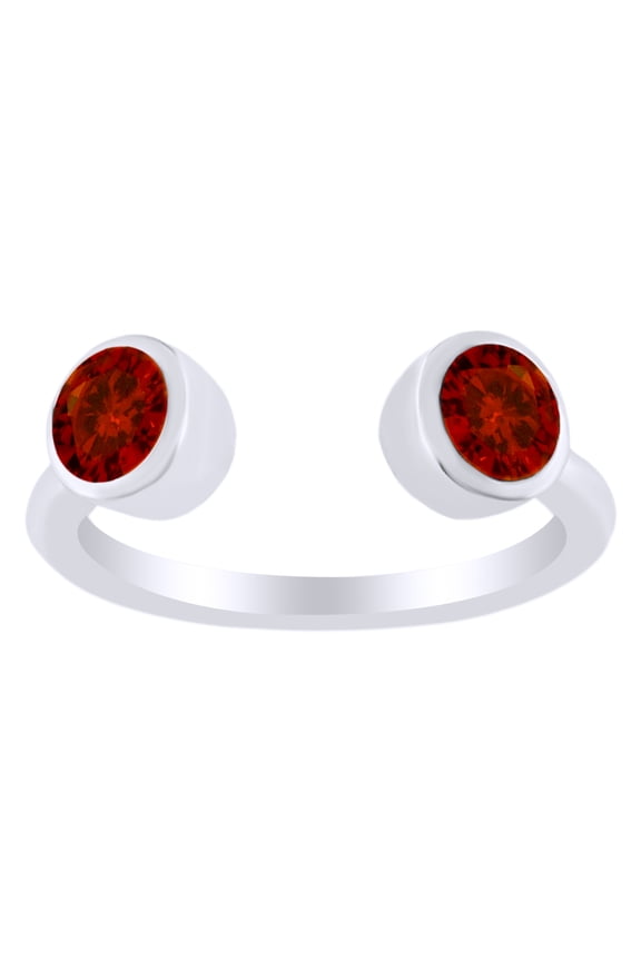 0.90 Ct Round Cut Simulated Garnet Two Stone Ring in 14k White Gold Over Sterling SilverRing Size - 8.5