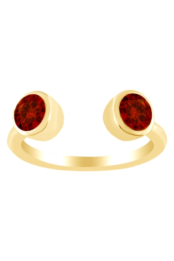 0.90 Ct Round Cut Simulated Garnet Two Stone Ring in 14k Yellow Gold Over Sterling SilverRing Size - 10