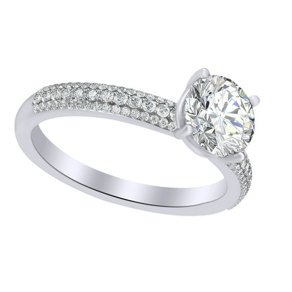 AFFY 0.90 Ct White Natural Diamond Solitaire Engagement Ring in 14k White Gold Ring Size - 12.5