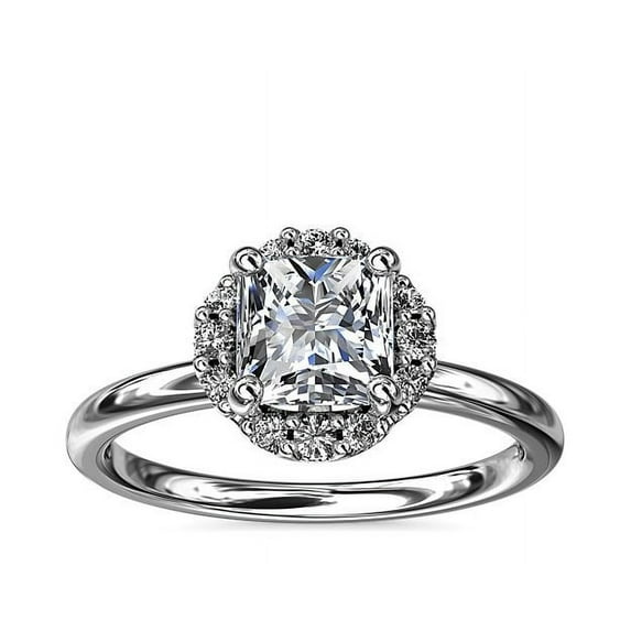 0.90 T.C.W Brilliant Princess Cut Natural Diamond Latest Design Halo with Accents Engagement Ring for Women Solid 18K White Gold Size 3