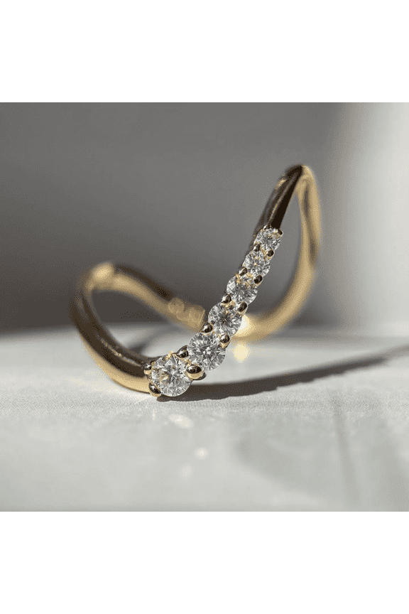 0.90Ct Round Cut Moissanite Curved Women Engagement Band ,V Shaped Gold Plated Elegant Fashion Wedding Band 925 sterling Silver