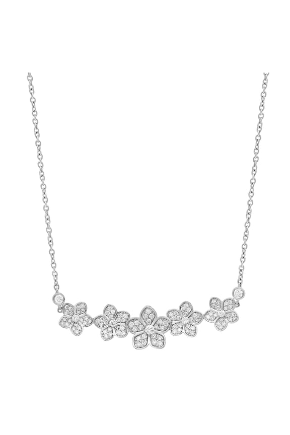 0.90Cttw Round Cut Diamond Floral Bar Necklace 18K White Gold 18 Inches