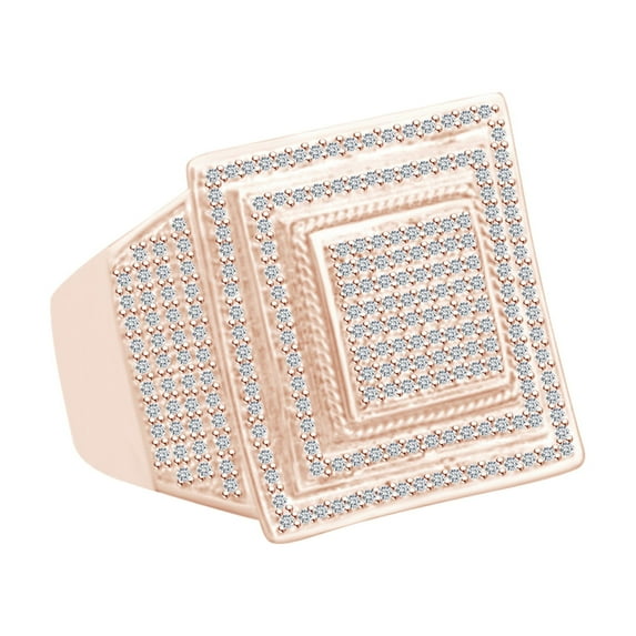 AFFY 0.91 Carat Round Shape White Natural Diamond Men's Square Anniversary Ring 10k Solid Gold