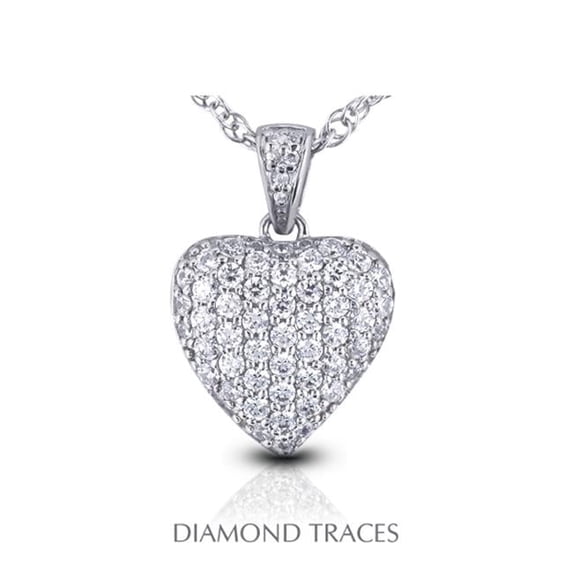 0.91 Carat Total Natural Diamonds 14K White Gold Pave Setting Heart Shape Fashion Pendant
