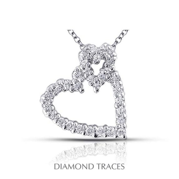 0.91 Carat Total Natural Diamonds 14K White Gold Prong Setting Heart Shape Fashion Pendant