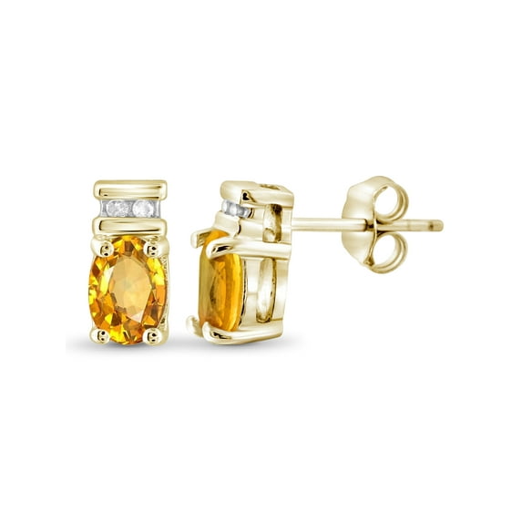 0.92 Carat T.G.W. Citrine Gemstone and White Diamond Accent Earrings