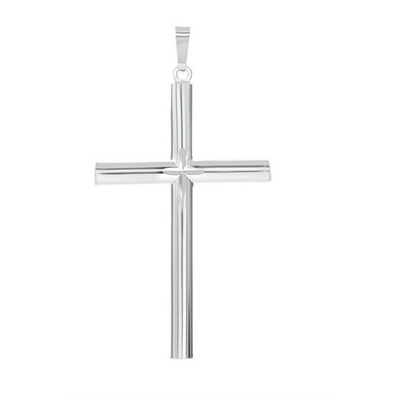 0.925 Sterling Silver Tube Cross Pendant Necklace with Rolo Chain Made in Italy, Unisex, All ages