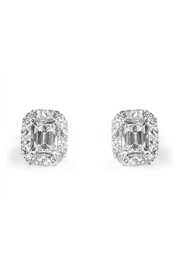0.92CT T.W. Diamond Emerald Cut Halo Studs