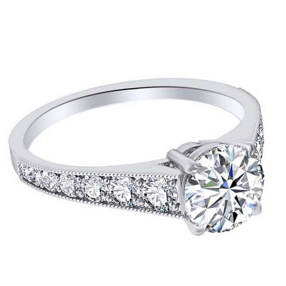 AFFY 0.93 Ct White Natural Diamond Solitaire Engagement Ring in 14k White Gold Ring Size - 8.5