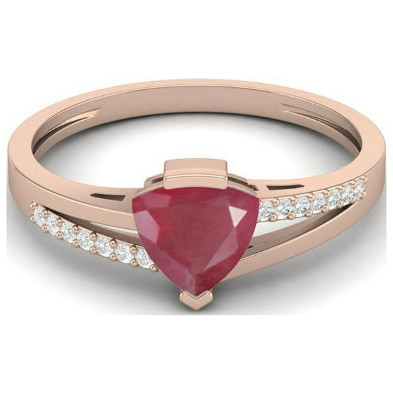 0.93 Cts Trillion Shape Ruby Glass Filled 925 Sterling Silver Rose Vermeil Split Shank Women Valentines Day Gifts Ring