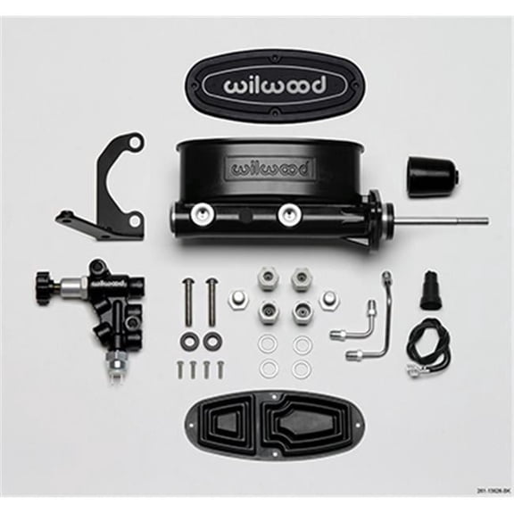 0.93 in. Bore Aluminum Tandem Master Cylinder Kit with Bracket & Proportioning Valve Black with Push Rod