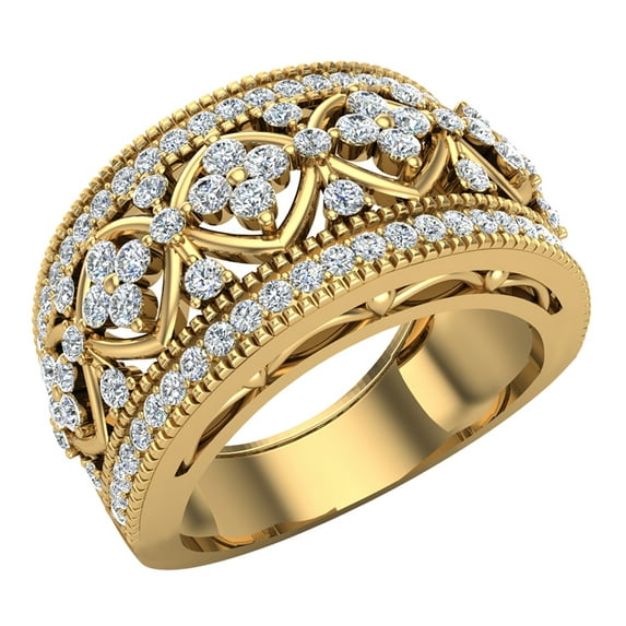 0.95 CT TW Cocktail Diamond Ring Filigree Style 14K Gold (G,SI)