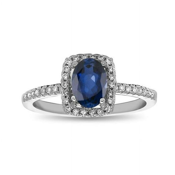 0.95 CTTW Sapphire & Diamond Engagement Ring, 14K White Gold - Size 5.5