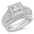 thumbnail image 1 of 0.95 Carat (Ctw) 10K White Gold Princess & Round Cut White Diamond Ladies Split Shank Millgrain Bridal Engagement Ring W, 1 of 4