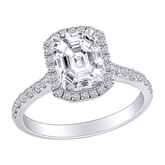 AFFY 0.95 Carat (Ctw) Radiant & Round Cut White Natural Diamond Cluster Engagement Ring In 10k Solid White Gold Ring Size-6