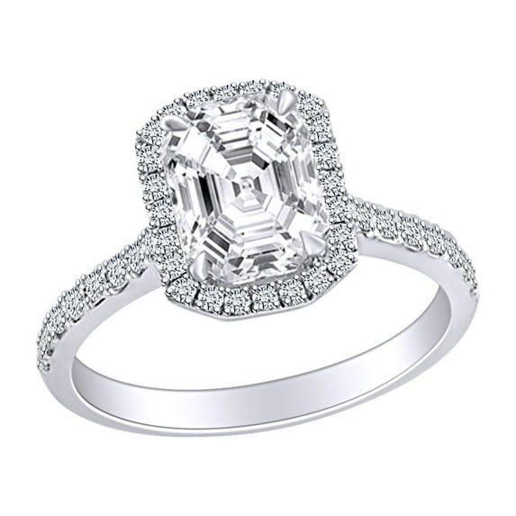 AFFY 0.95 Carat (Ctw) Radiant & Round Cut White Natural Diamond Cluster Engagement Ring In 10k Solid White Gold Ring Size-7.5