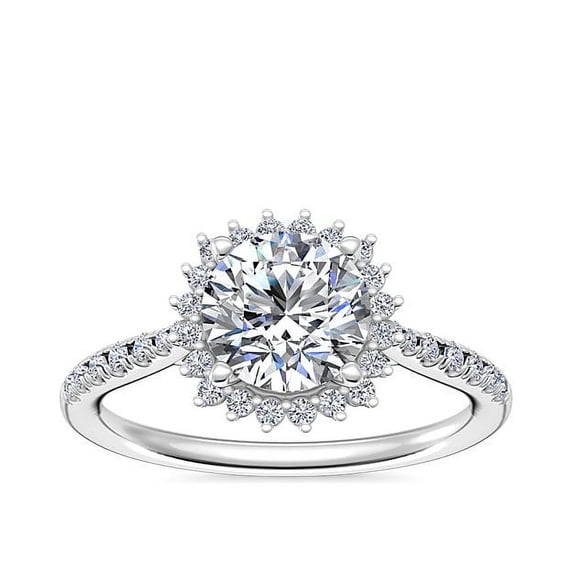 0.95 Carat Excellent Round Cut Natural Diamond Beautiful Halo Bridal Ring for Bride Solid 18K White Gold Size 5
