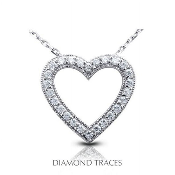 0.95 Carat Total Natural Diamonds 14K White Gold Prong Setting Heart Shape With Milgrain Fashion Pendant