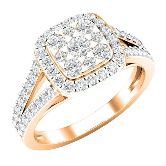 0.95 Carat (ctw) 14K Rose Gold Round White Diamond Ladies Split Shank Engagement Ring 1 CT