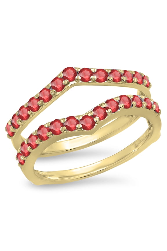 0.95 Carat (ctw) 18K Yellow Gold Round Ruby Ladies Anniversary Wedding Band Enhancer Guard Double Ring 1 CT