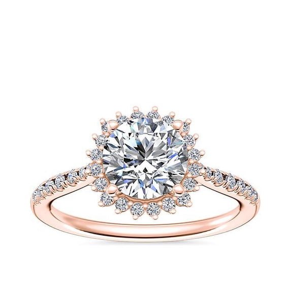 0.95 Ct Brilliant Round Cut Natural Diamond Radiant Halo Engagement Ring for her Solid 14K Rose Gold Size 5.5