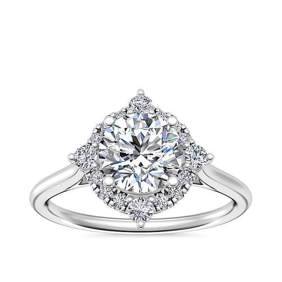 0.95 Ct Brilliant Round Cut Natural Diamond Radiant Halo Engagement Ring for her Solid 14K White Gold Size 5.5