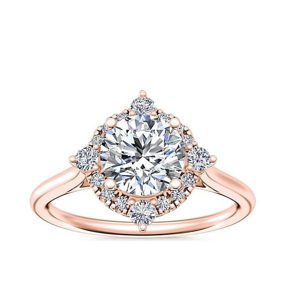 0.95 Ct Brilliant Round Cut Natural Diamond Radiant Halo Engagement Ring for her Solid 18K Rose Gold Size 5.5
