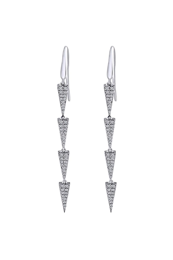 0.95 Cttw Round White Natural Diamond Triangle Dangle Earrings In 18K Solid White Gold