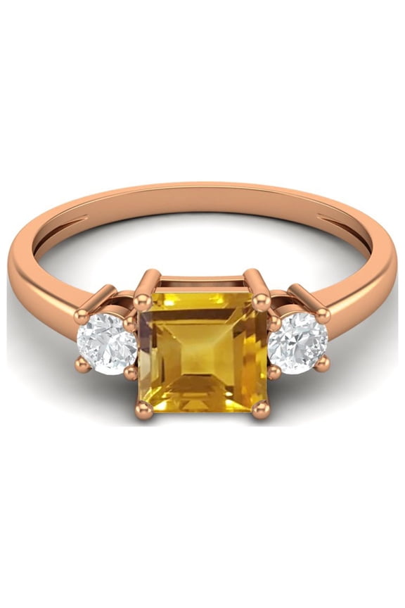 0.95 Ctw Princess cut Square Citrine 925 Sterling Silver Rose Vermeil Trio Stone Dainty Women Mother's Day Gift Ring