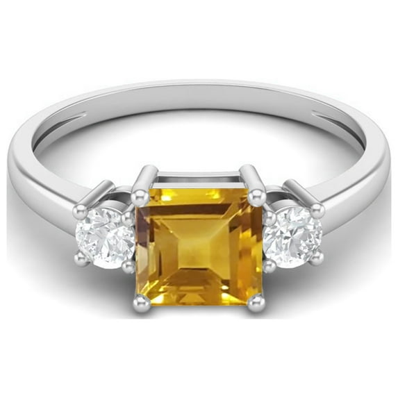 0.95 Ctw Princess cut Square Citrine 925 Sterling Silver Trio Stone Dainty Women Valentines Day Gifts Ring