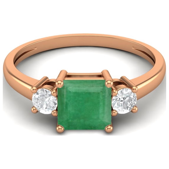 0.95 Ctw Princess cut Square Emerald 925 Sterling Silver Rose Vermeil Trio Stone Dainty Women Valentines Day Gifts Ring