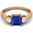 thumbnail image 1 of 0.95 Ctw Princess cut Square Lapis 925 Sterling Silver Rose Vermeil Trio Stone Dainty Women Mother's Day Gift Ring, 1 of 4